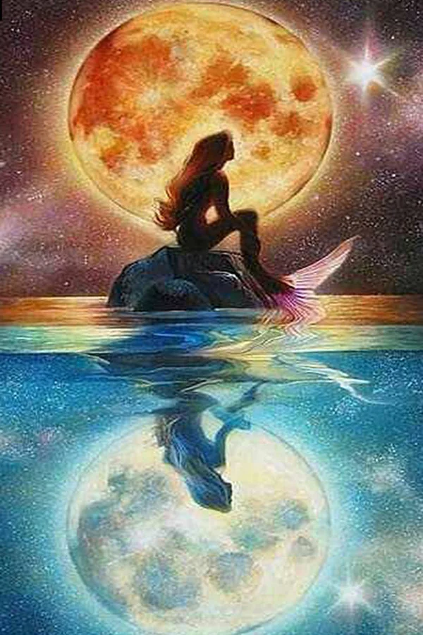 Алмазная 5D картина Русалка лунный свет полноразмерная/круглая вышивка крестиком