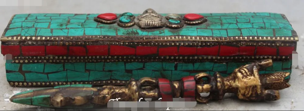 Тибетский бирюзовый коралловый Бронзовый подставка для кинжала Faqi Phurba с