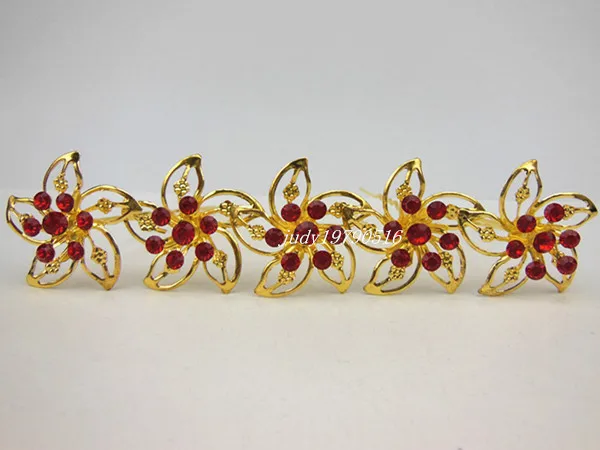 

Новинка 100 шт./лот женские модные аксессуары для волос Свадебная Золотая мельница с красными стразами украшение для волос