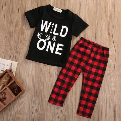 Emmababy 2PCS Clothes Set!! Infant Baby Boy Short Sleeve T-shirt Tops+Plaid Pants Outfits Set | Детская одежда и обувь