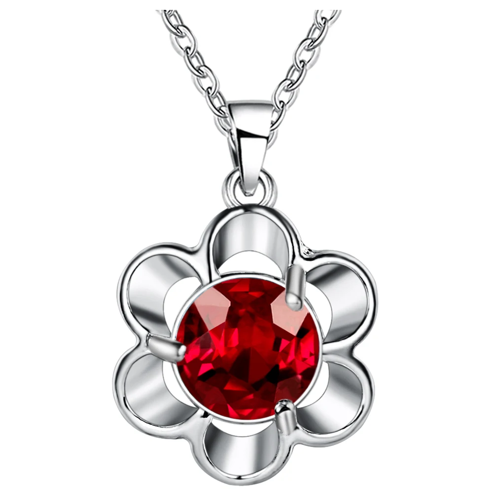 Ожерелье с кристаллом и цветком 5 цветов посеребренное ожерелье подвеской модное