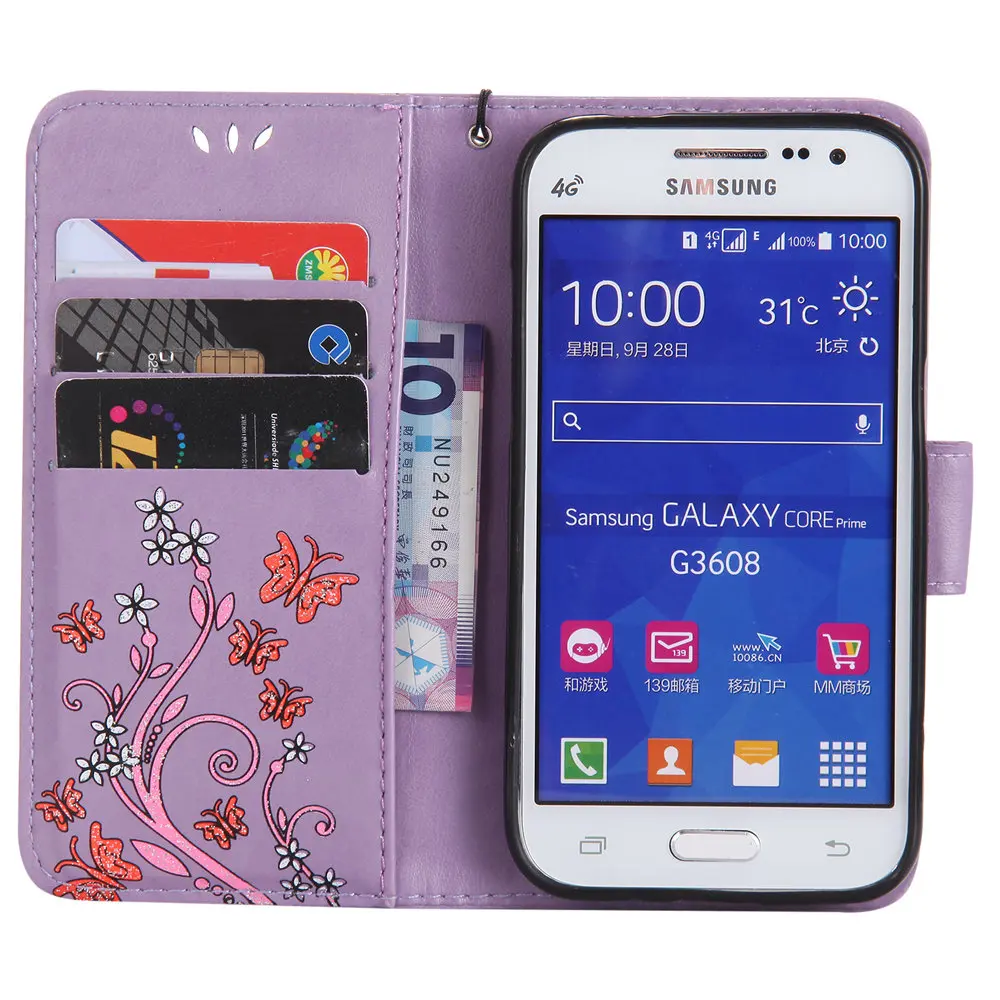 Чехол с бабочкой для Samsung Galaxy Core Prime G360H кожаный флип чехол цветочным рисунком