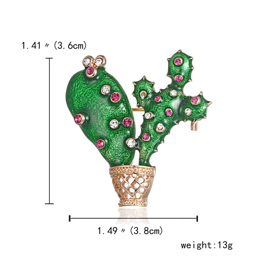 Зеленая эмаль брошь кактус булавка Кристалл горшечный женский корсаж модный