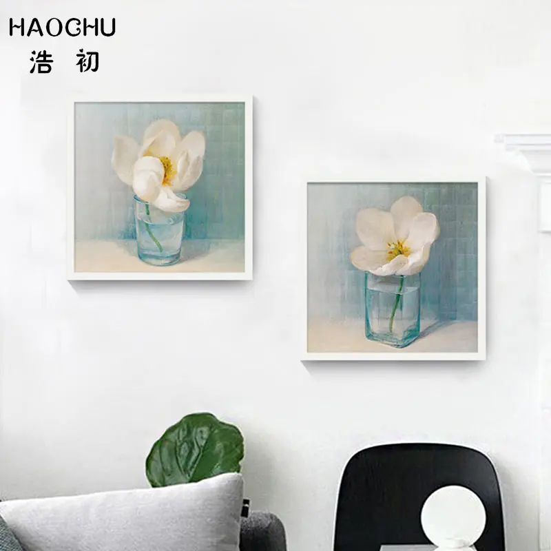 HAOCHU Nordic голубые вазы Gardenia Lilies Daisies холст живопись свежий настенный Декор картина