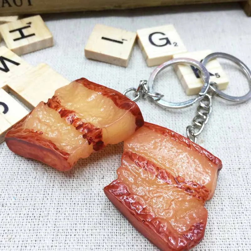 

2Pcs Resin Simulated Food Braised Pork Key Chains Funny KeyChains For Women Boys 2020 New Hot Sell Creative Trinkets Wholesale