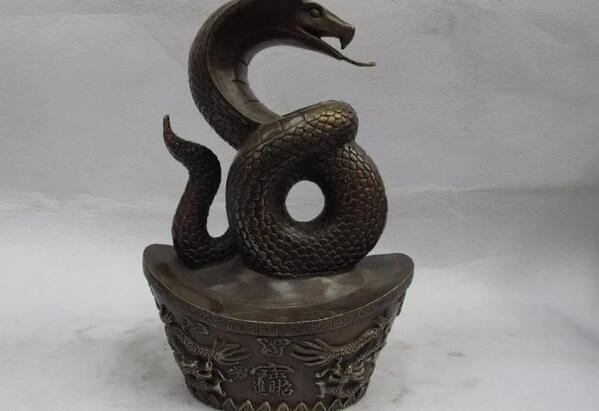 

song voge gem S1250 Chinese folk bring good luck Snake bronze statue and the God of wealth statue