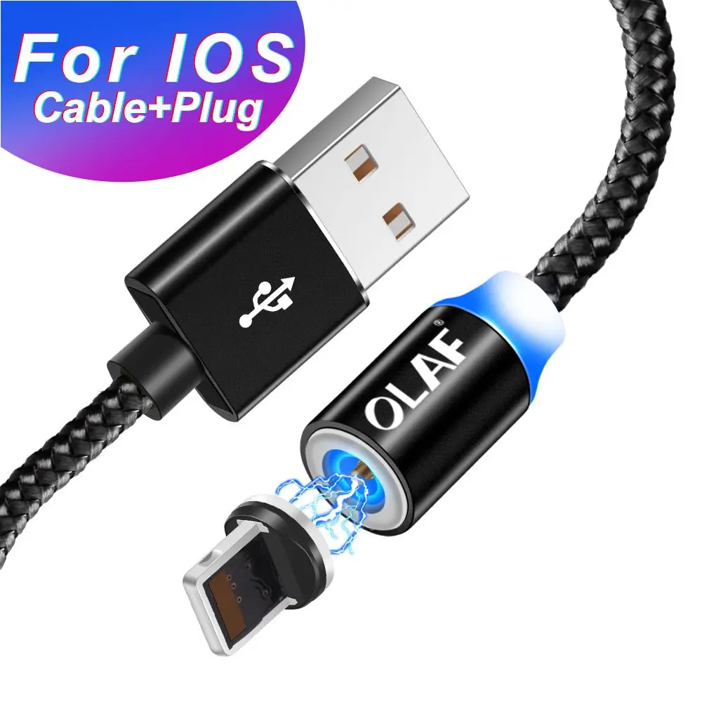 Black for iphone Магнитный USB кабель Олаф 1 м 2 м провод для быстрой зарядки для iPhone Xs Max кабель типа c для samsung S8 Xiaomi huawei mate 20 телефонный шнур - Цвет: Black for iphone