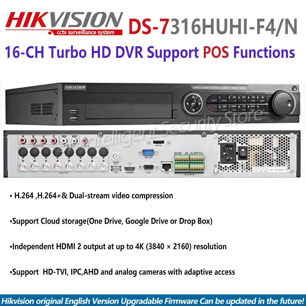 Hikvision английская версия DS 7316HUHI F4/N Turbo HD DVR POS функции TVI IPC AHD и аналоговая 4K 4 SATA 1080P CCTV