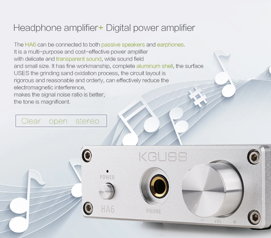 KGUSS HA6 TPA3116D2 NE5532 мини HIFI высокой мощности аудио усилитель с выходом для наушников AMP 50 Вт* 2 Amplificador Класс D