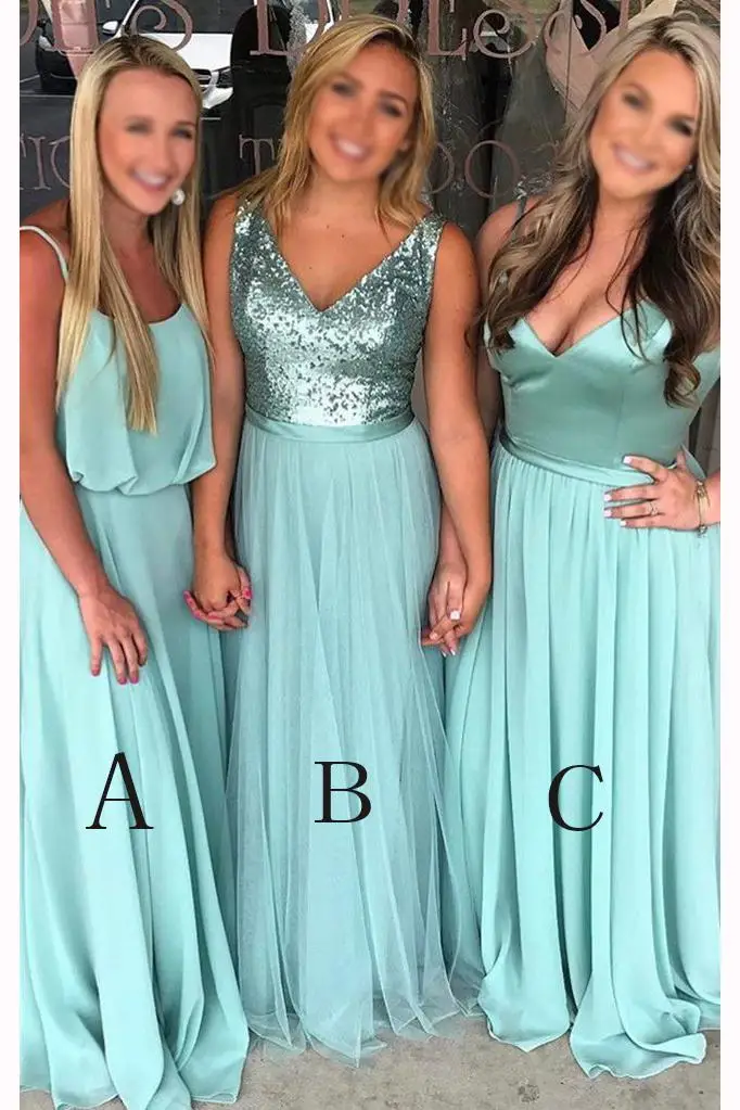

Turquoise A-line Floor-length V-neck Sleeveless Bridesmaid Dress Waterfall Party Gown
