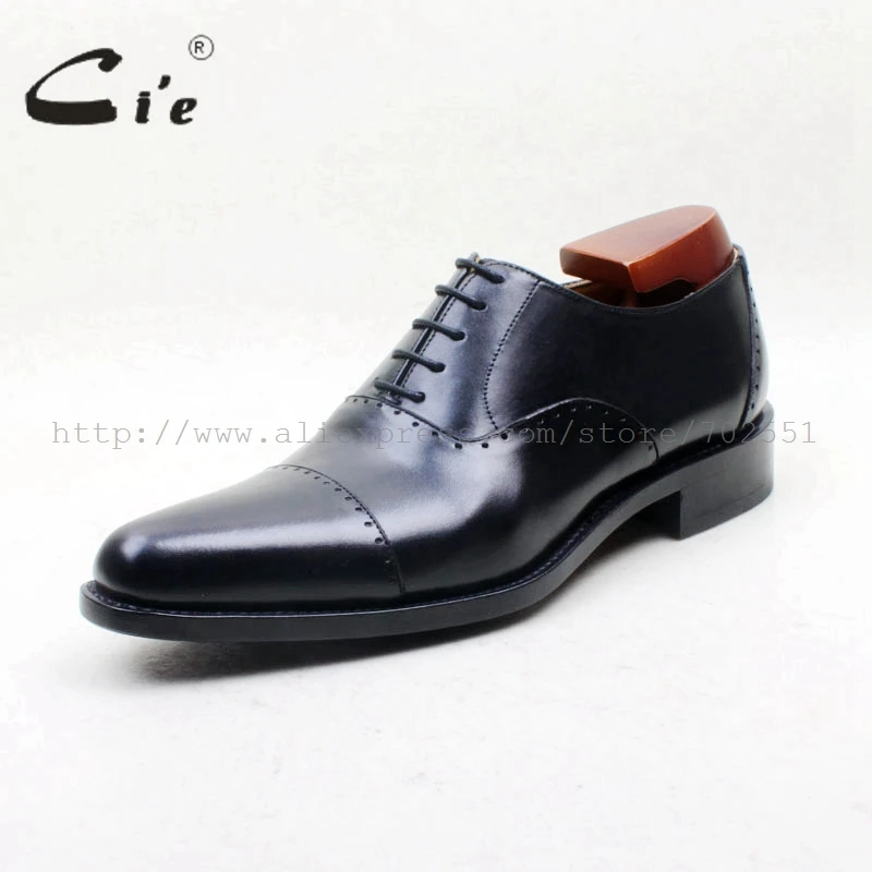 cie Pointed Cap-toe Lace-up Solid Black Italian Goodyear Welted 100% Genuine Calf Leather Handmade Breathable Men's Shoe OX715 | Обувь