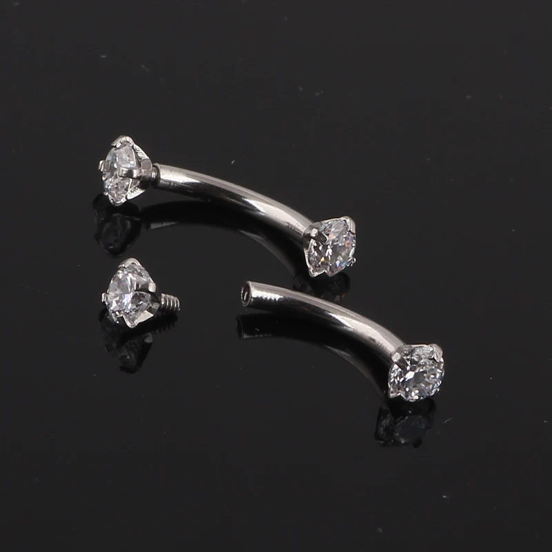 Tragus Earring Internally Thread Cubic Zircon Stainless Steel Curved Barbell Piercing Eyebrow Ring Body Jewelry | Украшения и