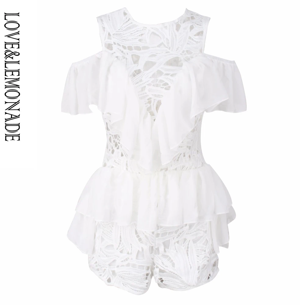 Love& Lemonade белый шифоновый комбинезон с листьями лотоса LM0173