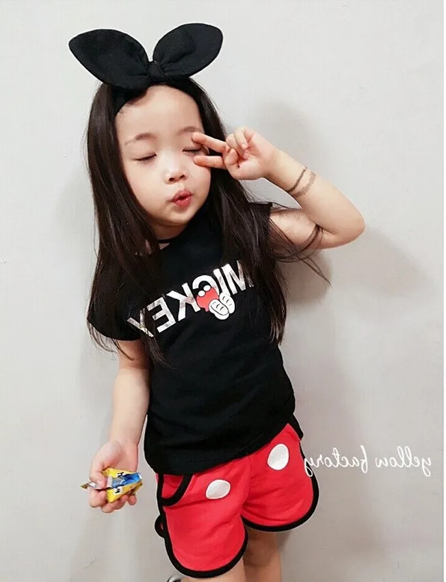 Summer Children Girl Cartoon Minnie Mouse clothing Set Kids Boys clothes baby Short Sleeve T shirt+shorts/pant Suits | Детская одежда и