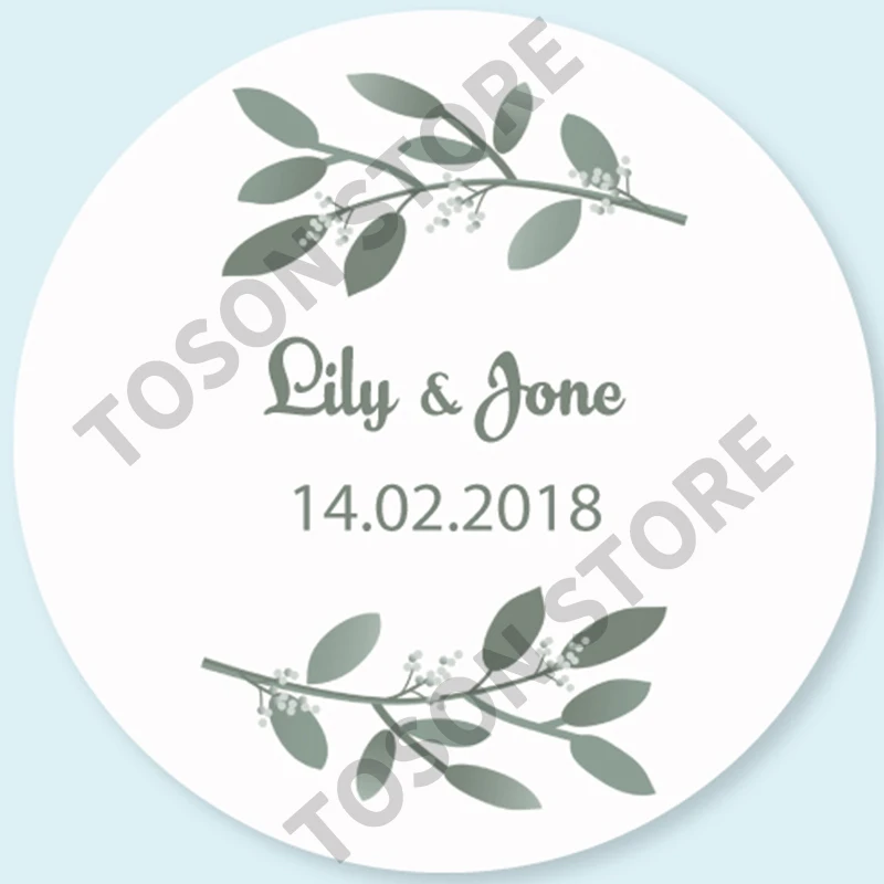100, Silver laser Customized text logo, Wedding Stickers, Invitations Seals, Candy Favors Gift Boxes Labels, On White Adhesive