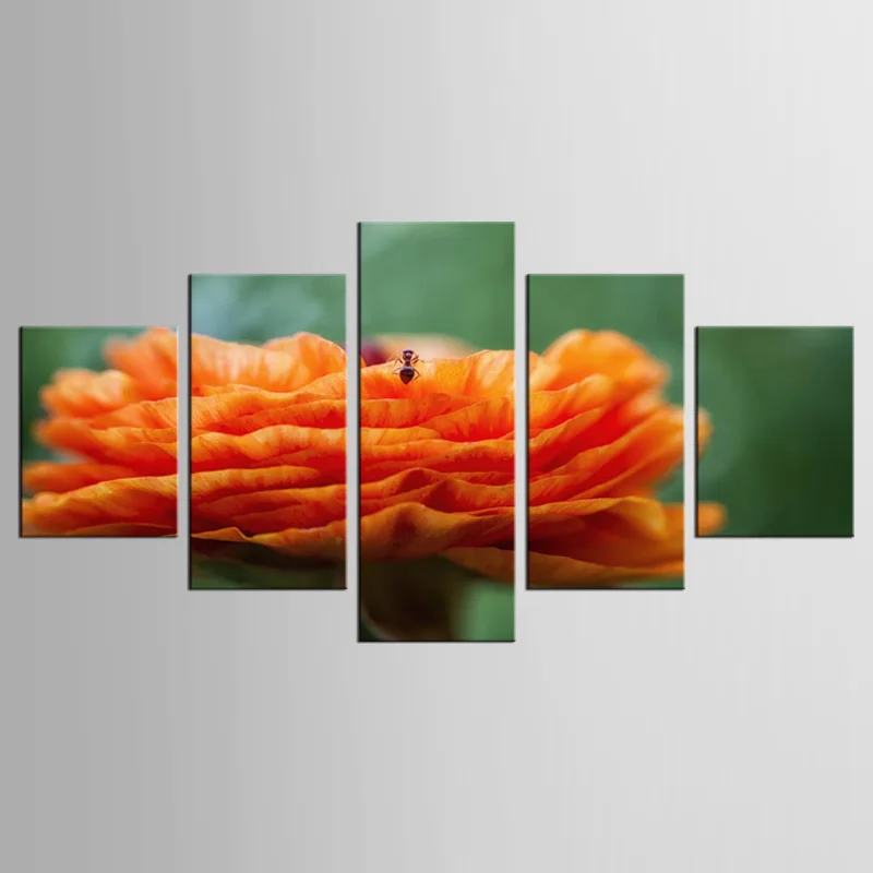 5 панель оранжевые цветы и пчелки холст Фреска Искусство Украшения Дома Гостиной