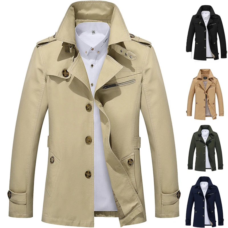 

Male Overcoat Long Coat Fashion Men Trench Coat Turn Down Collar Cotton Solid color single breasted Masculina Windbreaker outfit