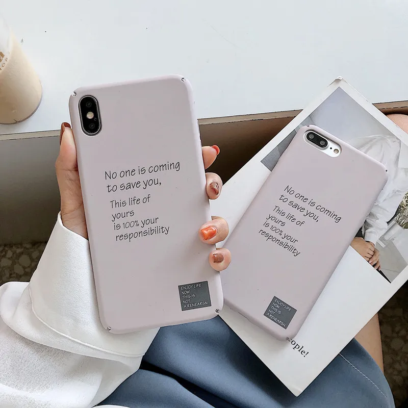 Solid Color Simple Retro Letter Korean Phone Case For iPhone X Xs XR Xsmax 6 6S 7 8 Puls Cases Hard PC Matte Cover Coque |