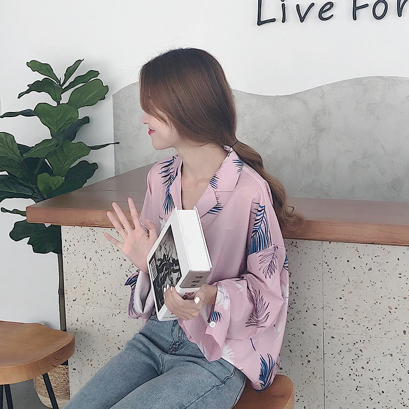 Женская винтажная шифоновая блузка с длинным рукавом свободного покроя|Блузки| |