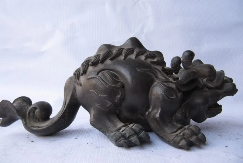 4 Китайский Превосходный чистый бронзовый медный резной злой зверь Foo собака