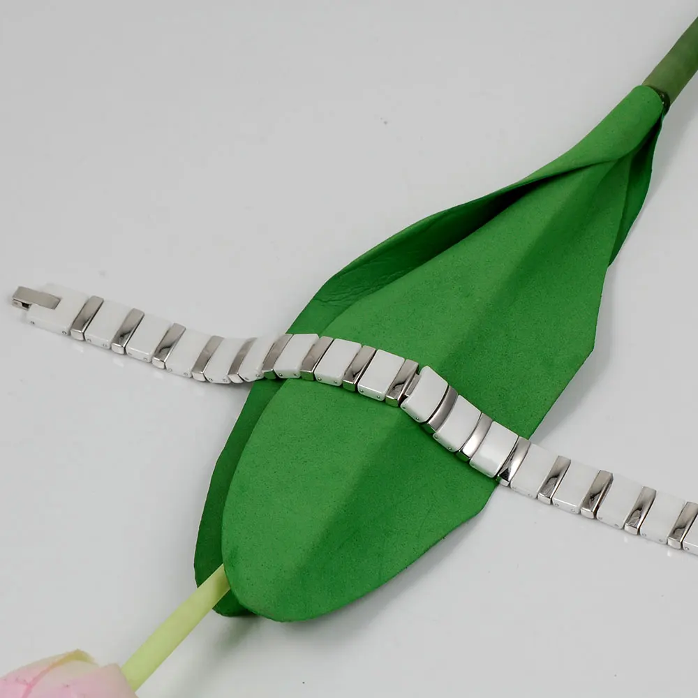 

Wollet Jewelry Women Men Bio Magnetic White Ceramic Bracelet Silver 316L Stainless Steel Bangle