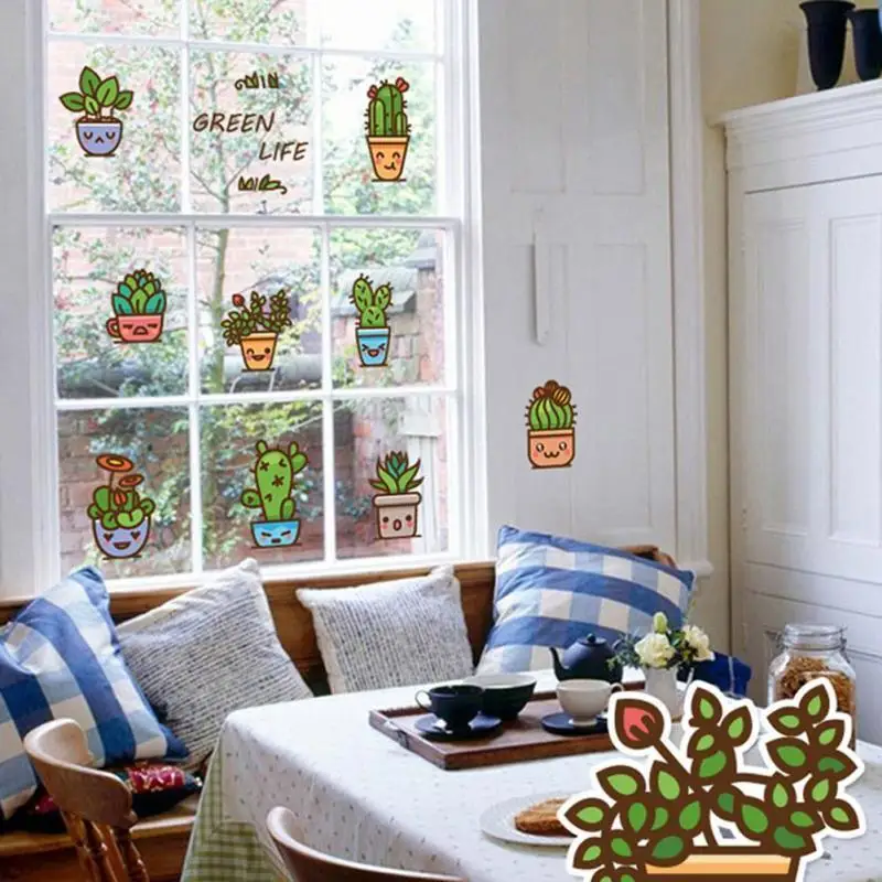 Plant Flowers Cactus Potted Stickers Living Room Window Background Decoration Waterproof Wall 3 | Дом и сад