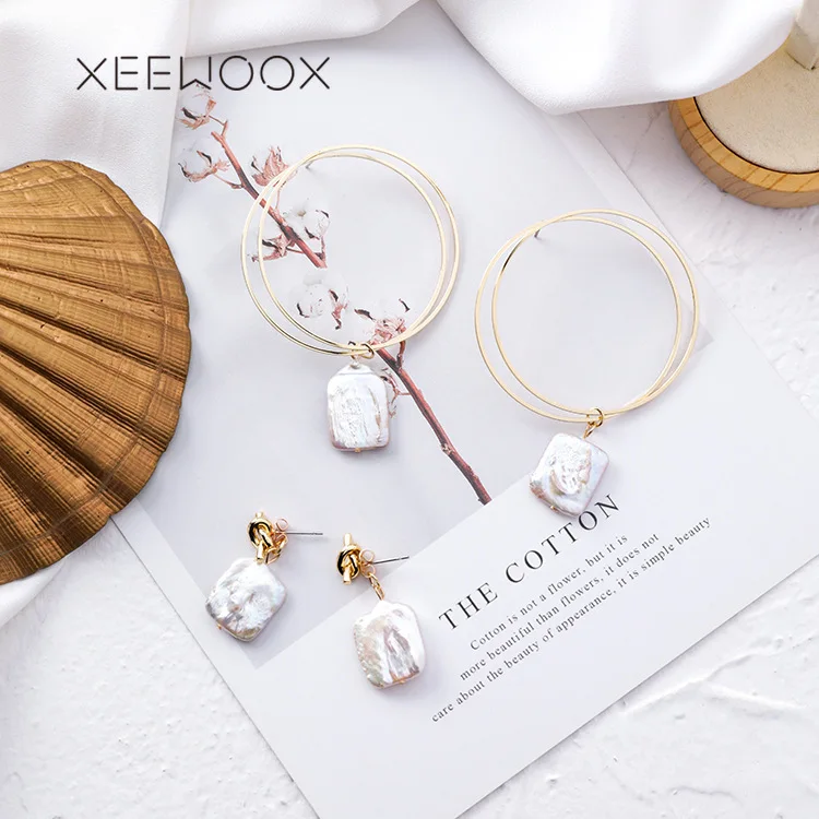 Natural Baroque White Pearls Big Circle Vintage Cute Boho Bohemia Romantic Statement Drop Earring For Woman Girl Gift XEEWOOX | Украшения и