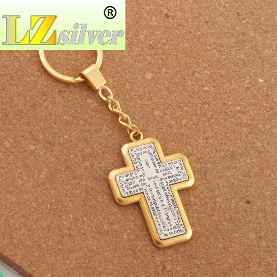 

10PCS Two-tone Keychain Bible Amen Cross Pendant Key Ring 30mm K1704 Travel Protection
