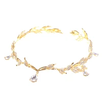 goldrose gold color crystal leaf bridal headband crown fashion romantic princess wedding hairband head chain bride tiara