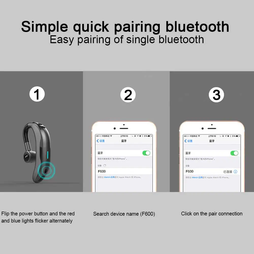 Bluetooth-гарнитура F600 с шумоподавлением, вращающиеся на 180 °, bluetooth-наушники с напоминанием о звонках, беспроводные наушники для iPhone 11Pro Xiaomi
