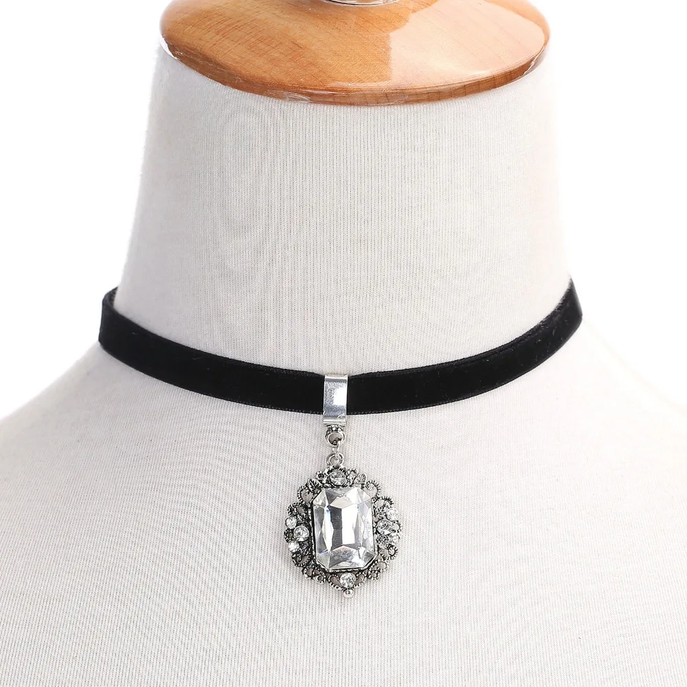 YLWHJJ brand girls red square gem crystal choker necklace for women black velvet rhinestone statement fashion jewelry Torques | Украшения и