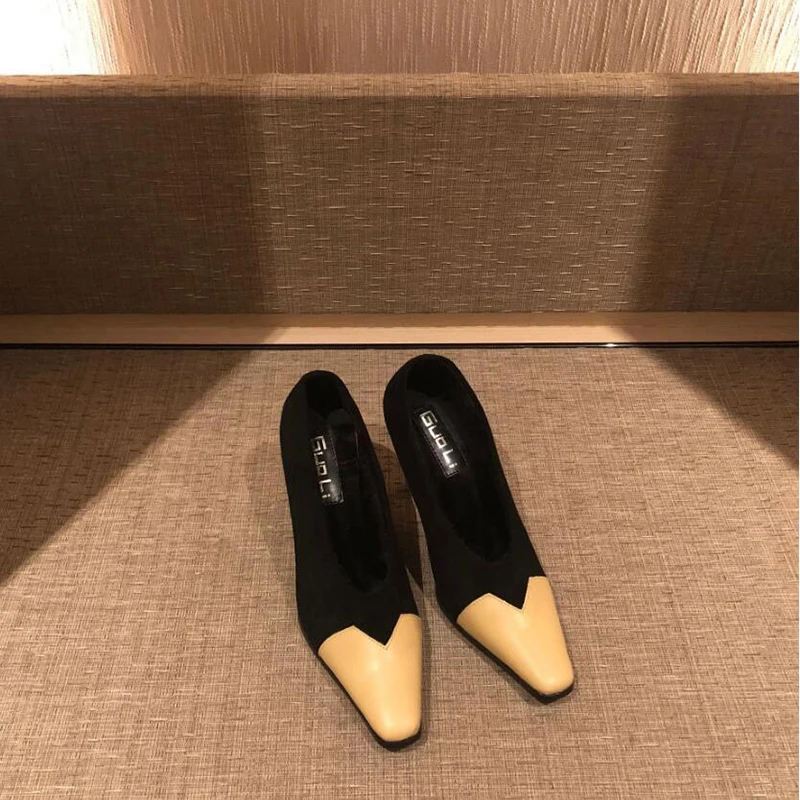 Кожаные Лоскутные туфли-лодочки без застежки женские замшевые туфли из