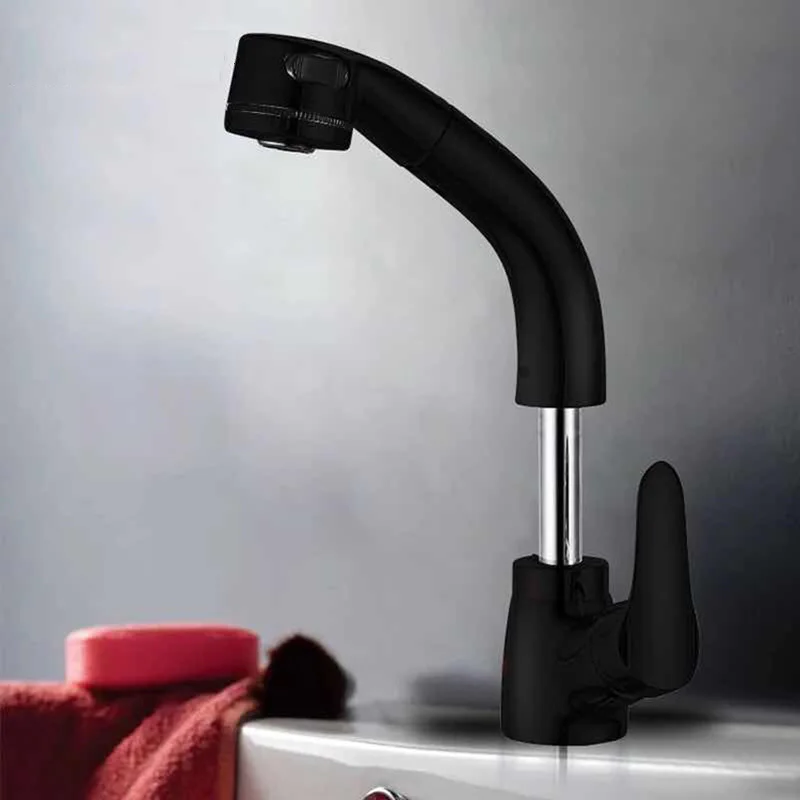 Черный Выдвижной Смеситель для кухонной раковины смеситель воды золотой кран