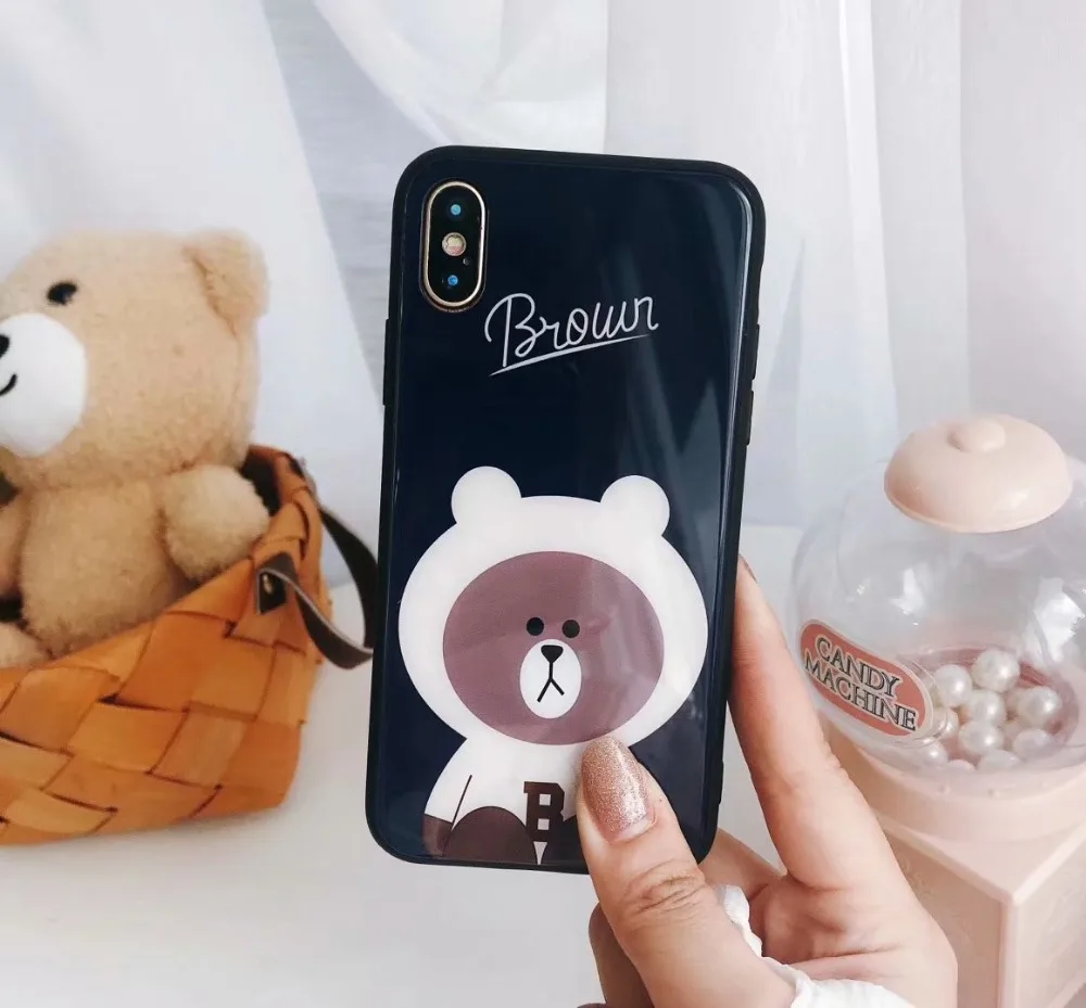 ORYKSZ чехол с мультяшным медведем для iphone 7 plus глянцевые Силиконовые Стеклянные