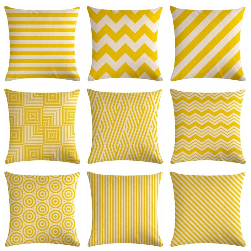 

Nordic style Yellow Cushion Cover geometry Printing Cotton Linen Throw Pillowcase Waist Pillow Cover Home sofa car pillow cover