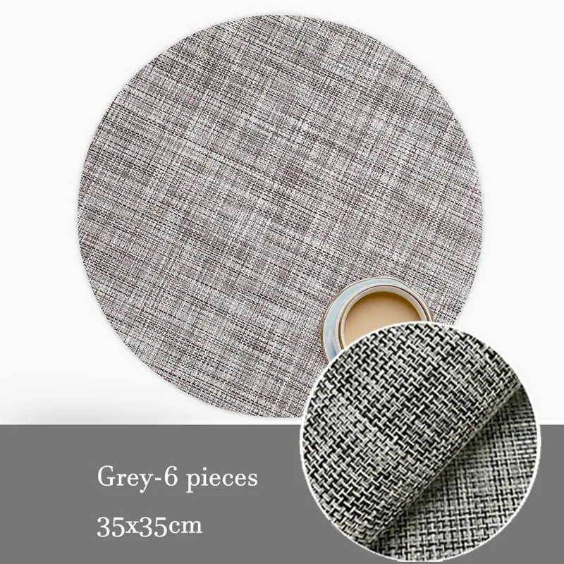 Grey 6 шт пластиковые салфетки Коврики на стол тепловой изоляционный коврик круглый моющиеся салфетки Настольный Декор 5 цветов 35x35 см - Цвет: Grey