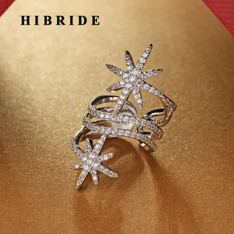 HIBRIDE модное большое Брендовое регулируемое кольцо с фианитами для женщин