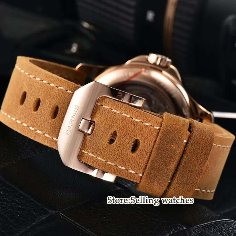 

44mm Parnis black dial rose golden CASE Sapphire glass GMT ST 2557 Automatic Men's Watch