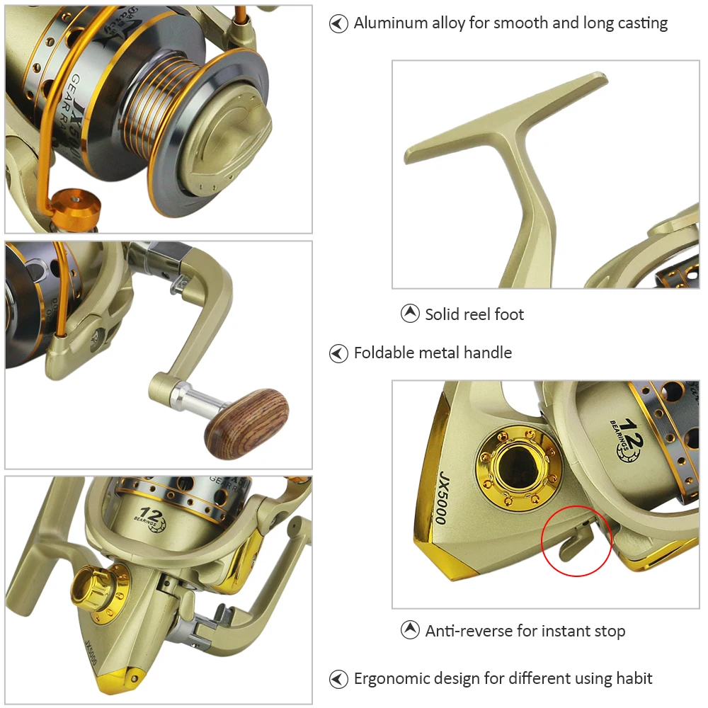 Yumoshi 12 BB Fishing Reel Left/Right Interchangeable Collapsible Handle Spinning Ultra Light Smooth | Спорт и развлечения