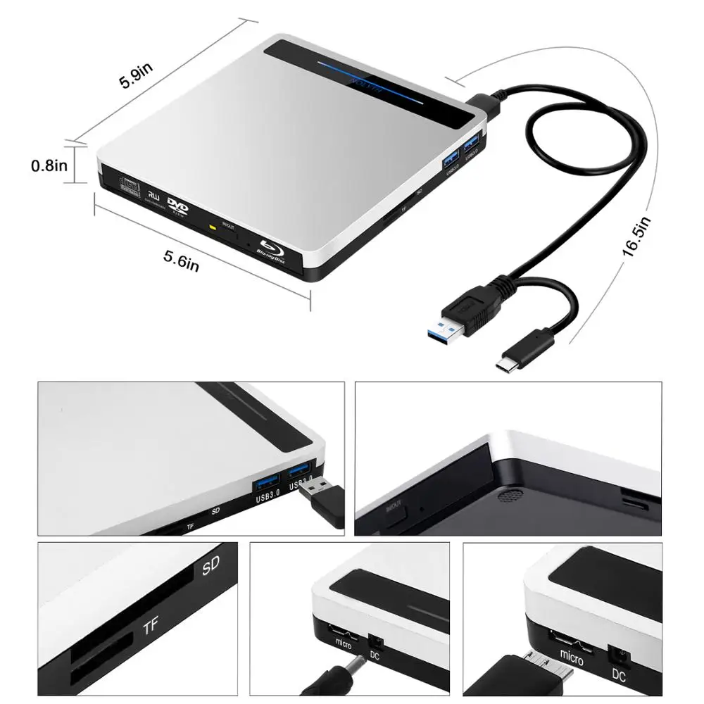 5 в 1 Blu Ray диск внешний blu ray Player горелки для ноутбука MacBook/Windows/ПК поддерживает карты