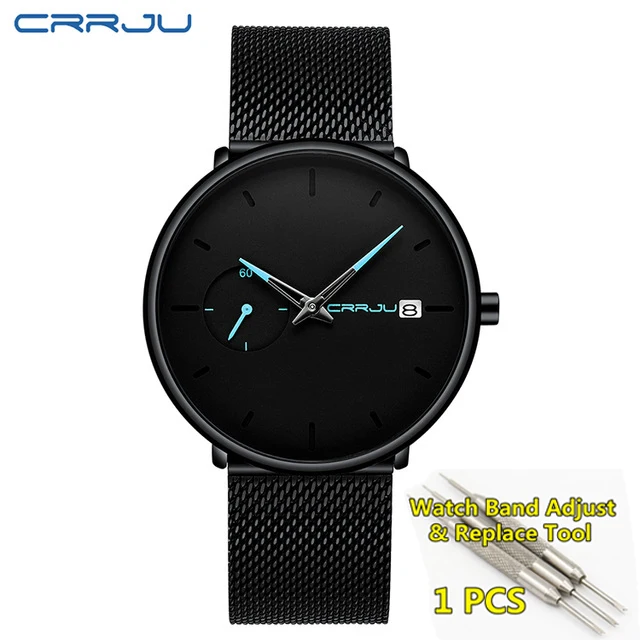 blue Crrju мужские часы Топ бренд класса люкс спортивные водонепроницаемые мужские часы ультра тонкий циферблат Кварцевые черные мужские часы Relogio Masculino - Цвет: blue