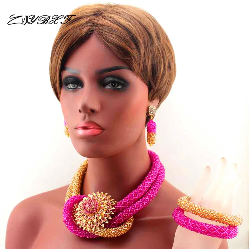 Новинка ярко-розовый и Шампанский комплект ювелирных изделий в нигерийском