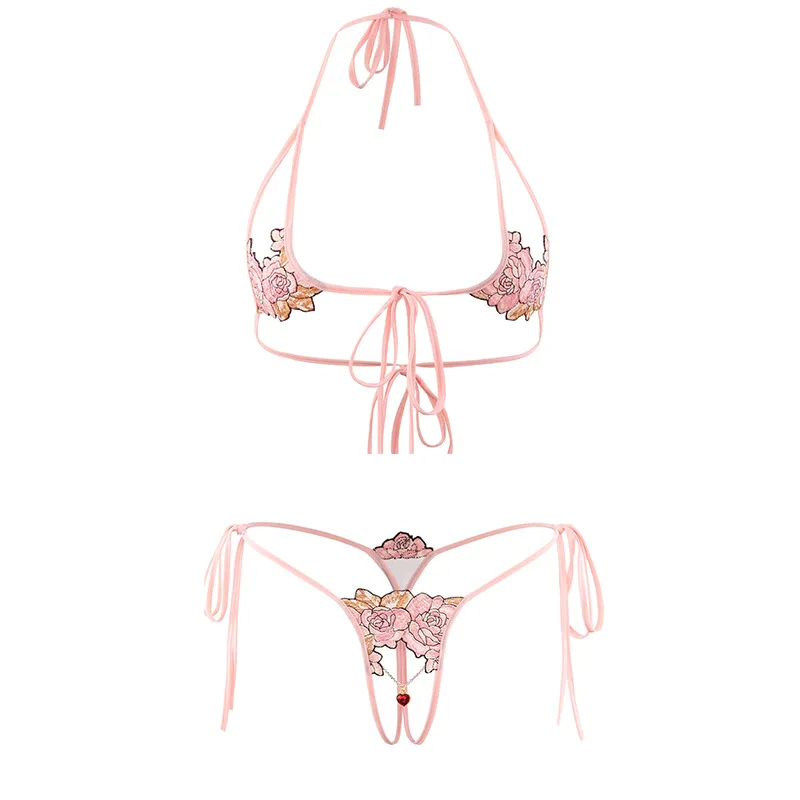 Pink MUSHIERYA, сексуальное нижнее белье, набор, хит, эротический, эластичный, низкая талия, женское нижнее белье, набор, сексуальное нижнее белье, сексуальный бюстгальтер и трусики с открытой промежностью - Цвет: Pink
