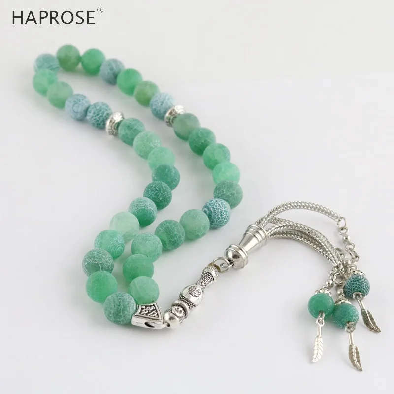 Натуральный агат браслет Молитва Исламская Мусульманский tasbih Аллах четки 33 бусины зеленый закаленный Агат камень браслет 6-10 мм
