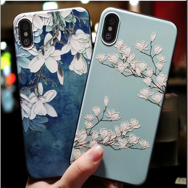 Милый 3D тисненый цветок чехол для телефона iphone X XS Max XR 10 8 7 6 6S Plus Чехол Мягкий