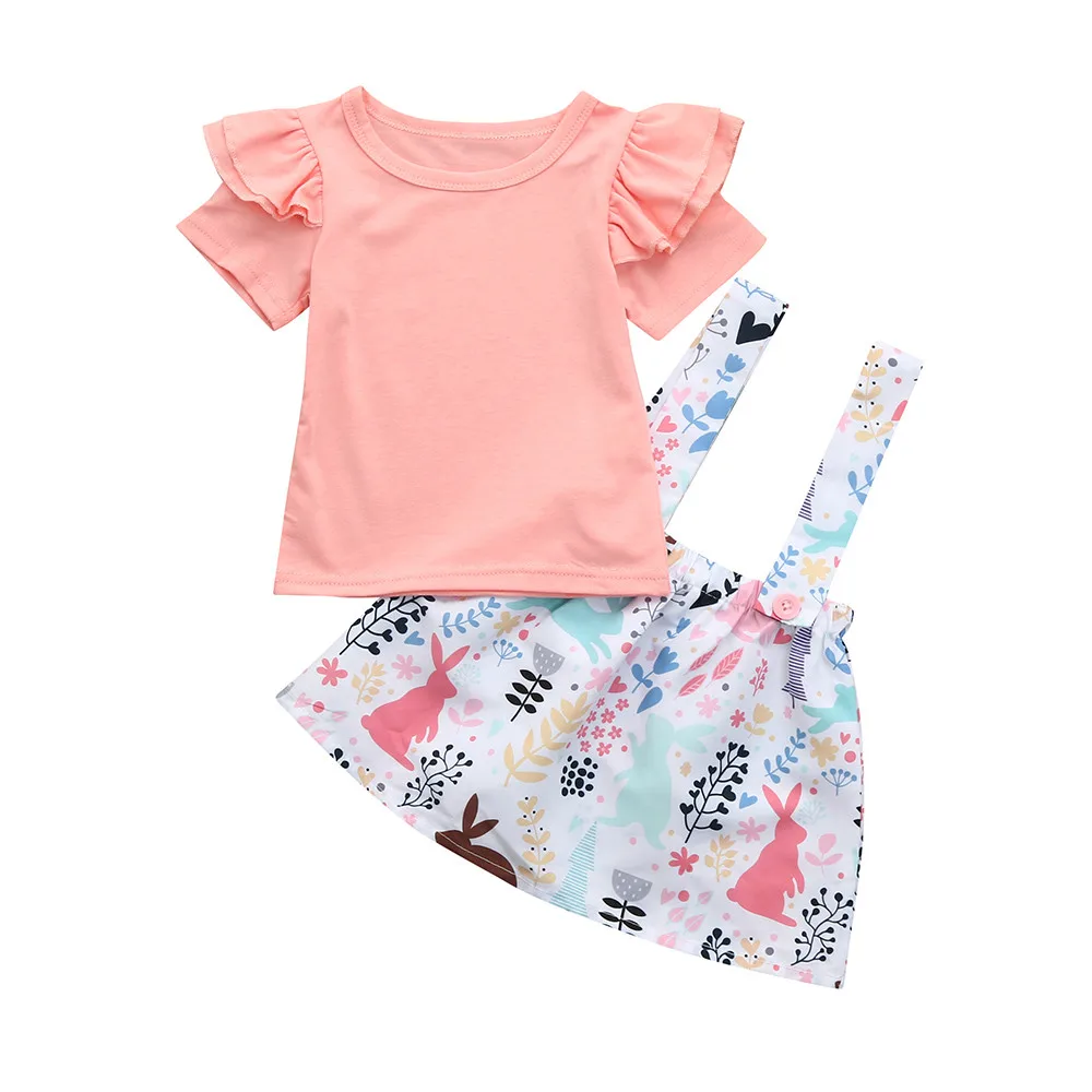 Новинка лета 2019 однотонные топы с короткими рукавами для маленьких девочек + юбки