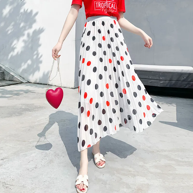 Летняя Фея Стиль Multi цвет горошек шифоновая юбка Эластичный Высокая талия
