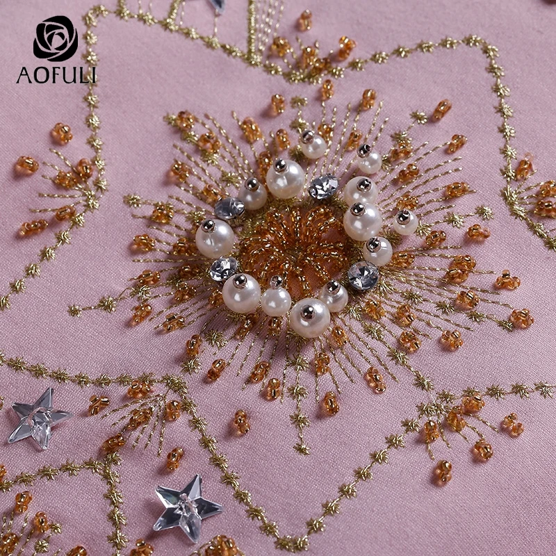 Размер S женские розовые платья с вышивкой бисером модные новые летние тонкие