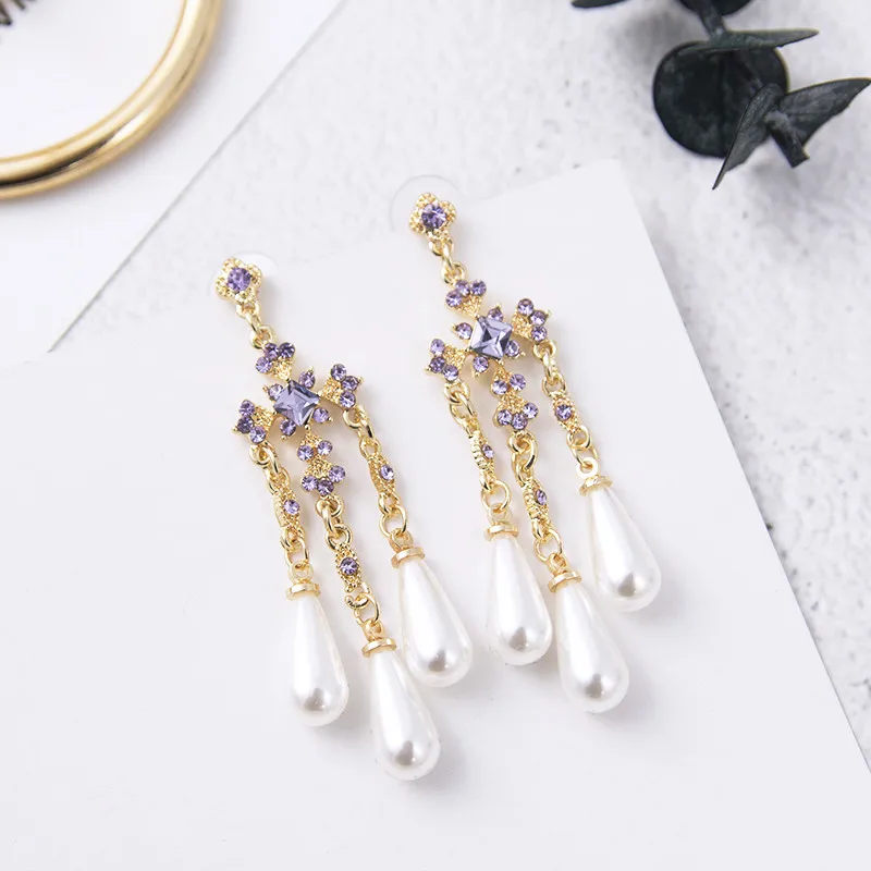 Модные серьги в стиле барокко с фиолетовым цветком со стразами длинная водяная