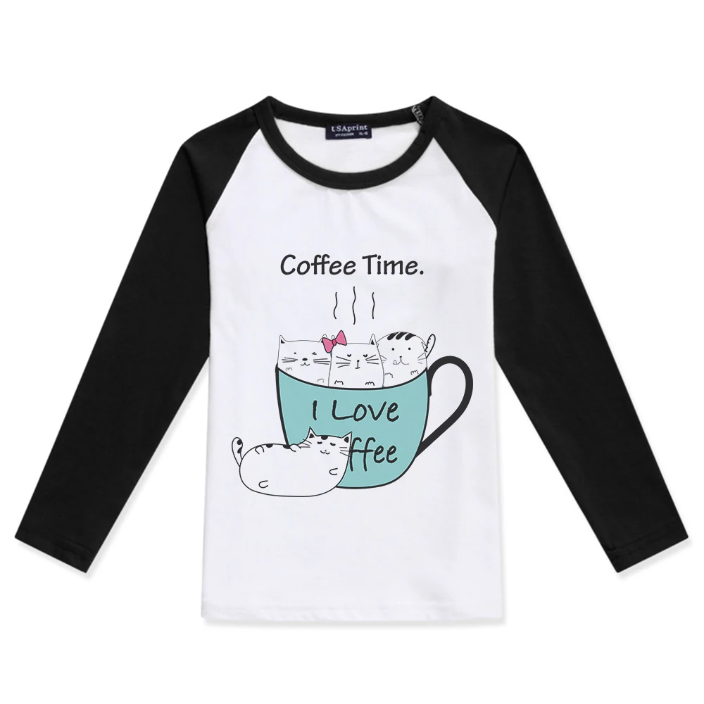 

Детская футболка футболки с длинными рукавами и реглан для девочек, хлопковая футболка для мальчиков детская одежда с изображением кота и к...